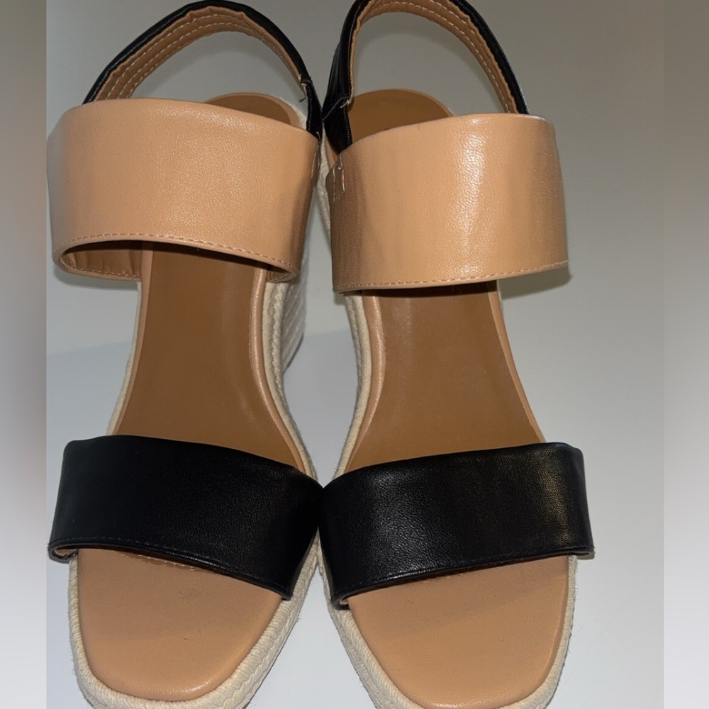 Miss Lola Black and Tan Espadrilles with Two-Strap Design